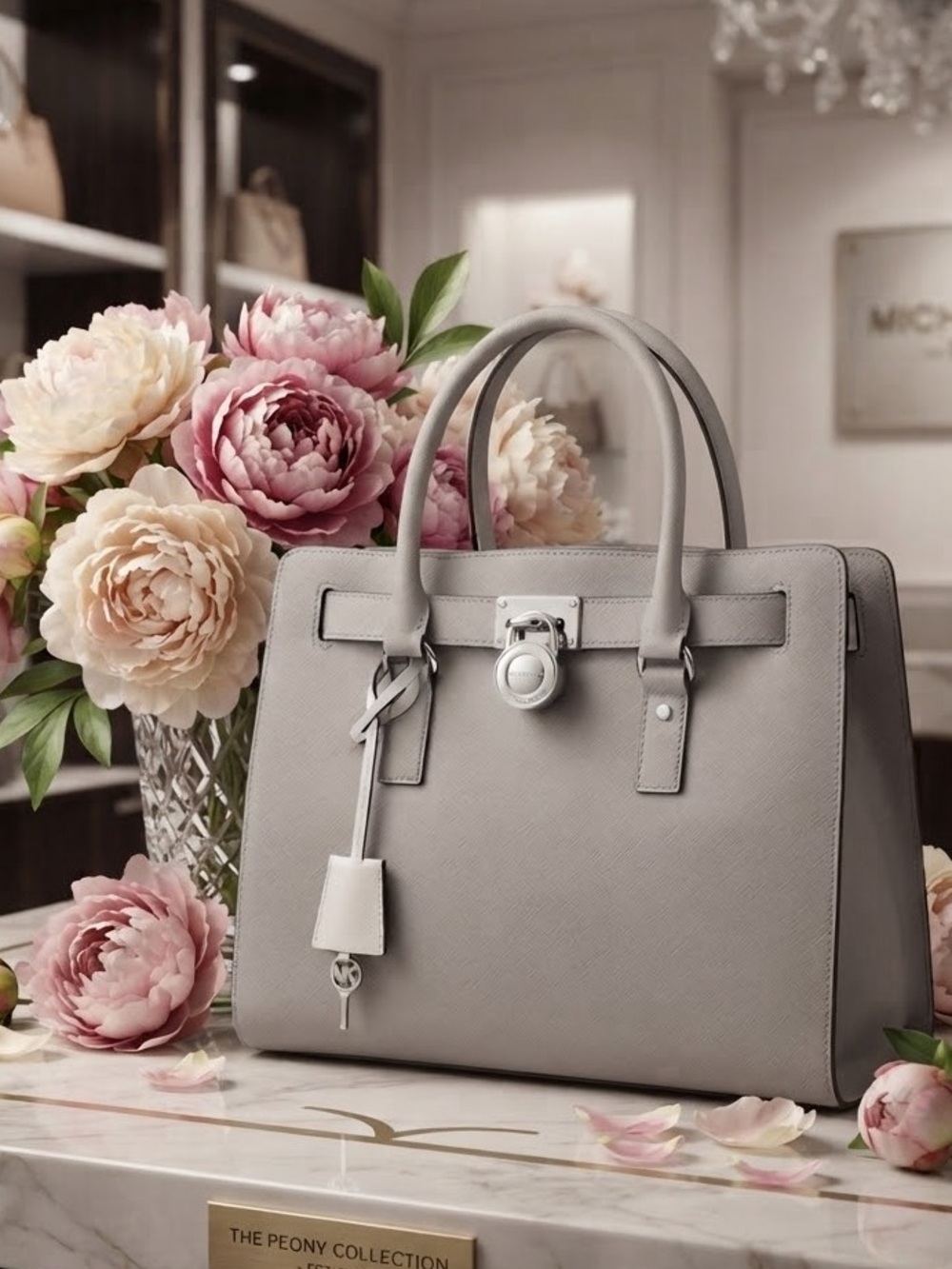 Michael Kors Light Gray Structured Saffiano Satchel